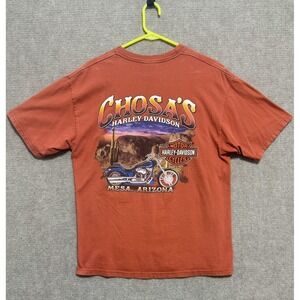 Vintage Harley-Davidson Shirt Mens Large Orange Chosa's‎ Mesa Arizona Flame 90s